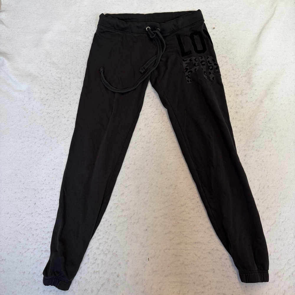 PINK Victoria's Secret Joggers Women XS Black Leopard Graphic Sweatpants